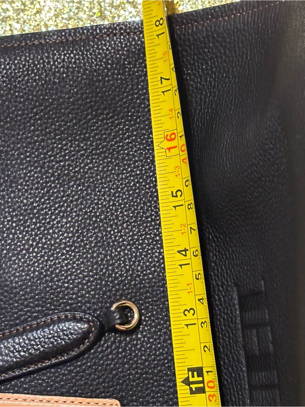 Coach Black Pebbled Leather Tote with Tan Leather Tag - Picture 7 of 16